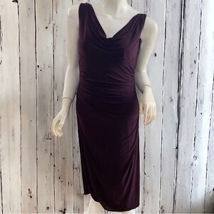 Ralph Lauren plumb wine sleeveless fitted ruched satin dress 6